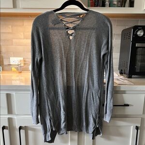Gray Open Cardigan with Crisscross Back